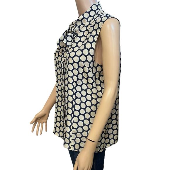 Isabella Sinclair Silk Tank Top Large Polka Dot Button Down Tied Neck Preppy - Picture 3 of 7